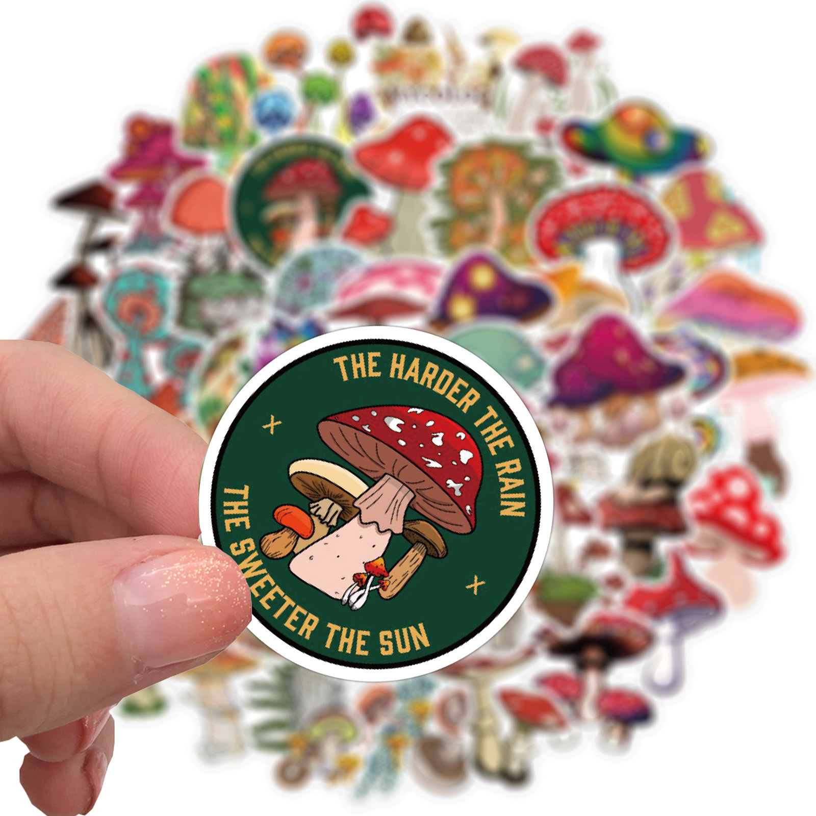 OEM colourful cartoon self adhesive waterproof decal vinyl mushroom sticker cute plant stickers