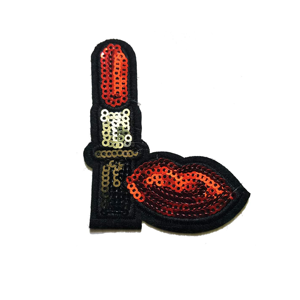 Sexy fashion iron on adhesive lipstick and lip embroidery bling large sequin patch for clothing