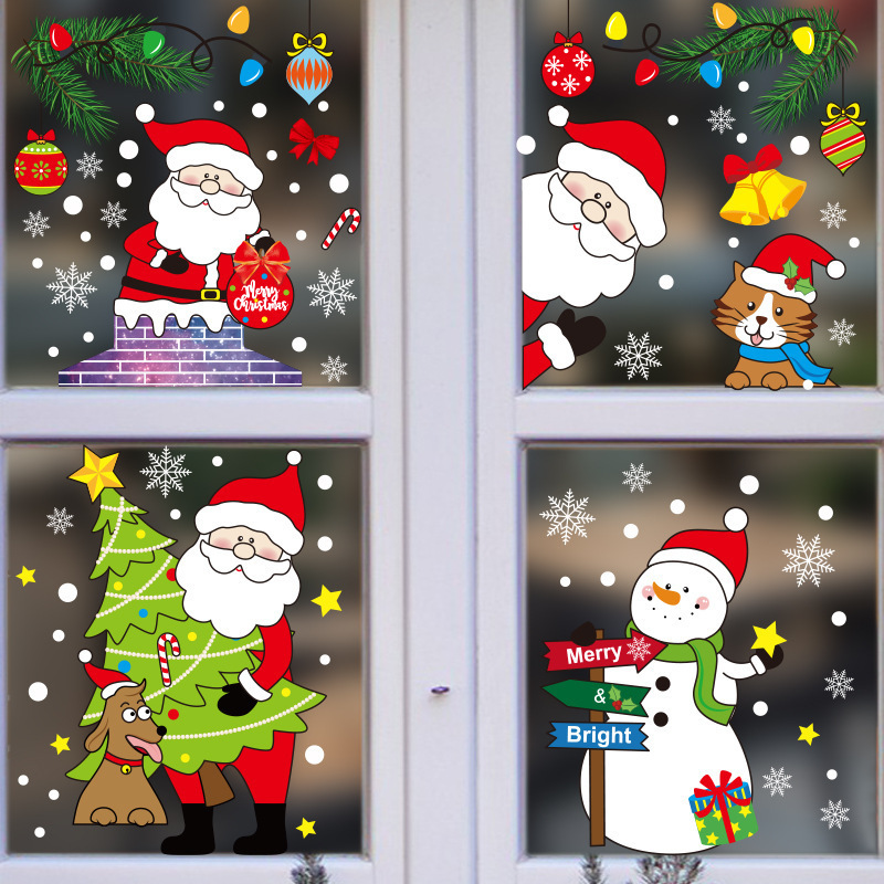 Holiday decal gift custom printed anime waterproof cute red big wall christmas stickers for windows