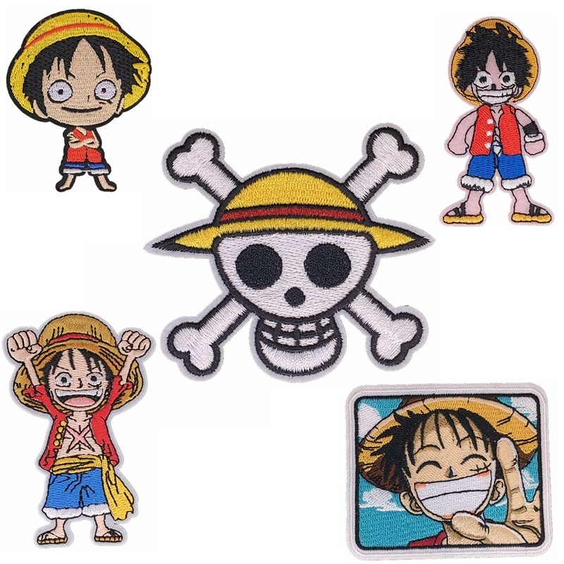 Wholesale polyester custom one piece logo embroidery cartoon jackets iron on transfers anime patches