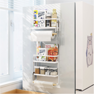 Wall-mounted Magnetic Fridge Side Rack Stainless Steel Spice roll paper Storage Rack Kitchen Organizer