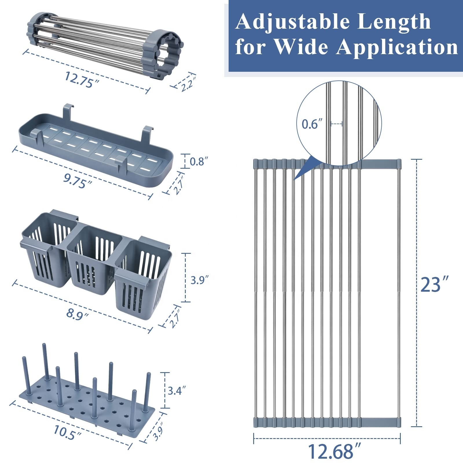 Stainless Steel Portable Expandable Foldable Over The Sink Dish Drainer Roll Up Dish Drying Rack with cup holder