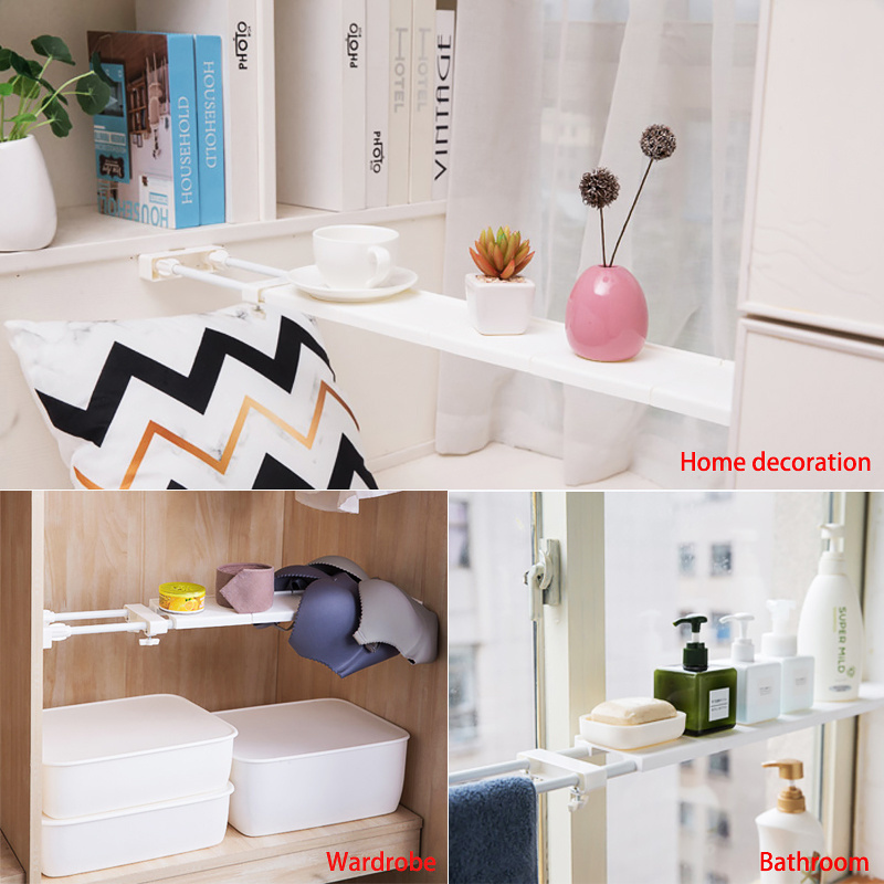 Kitchen Bathroom Extendable Adjustable Telescopic Cupboard Wardrobe Closet Cabinet Storage Organizer Divider Shelf Rack