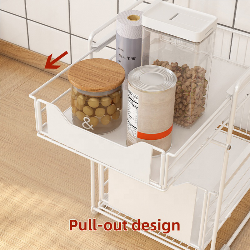 kitchen bathroom under sink Cabinet 2 Tier layer foldable Pull out Sliding drawer Organizer caddy shelf Storage Holders & Racks