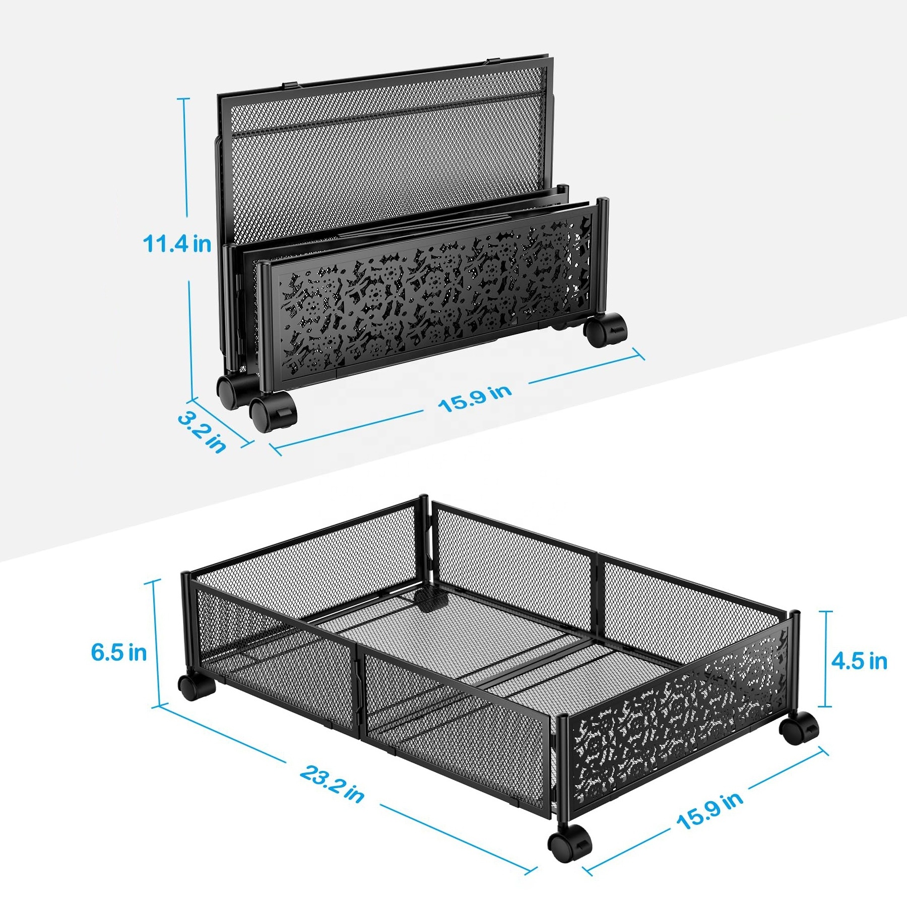 Bedroom Foldable Metal Rolling underbed Under Bed Shoe clothing Storage Drawers Cart Container Organizer with Wheel and Handle