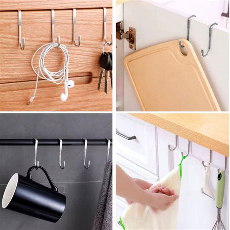 304 Stainless Steel Multi-Purpose Kitchen Bathroom S-Shaped Towel Hat Clothing Cabinet Door Hanger Hook Holder Storage Rack