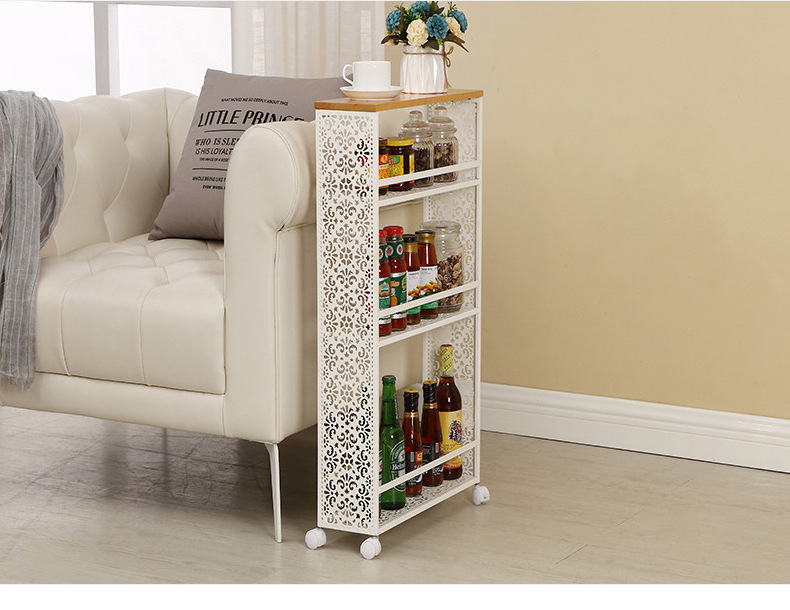 Narrow Home Organizer Rack 3 Tiers Slim Rack Kitchen Bathroom Cart Tower Holder with Wheels