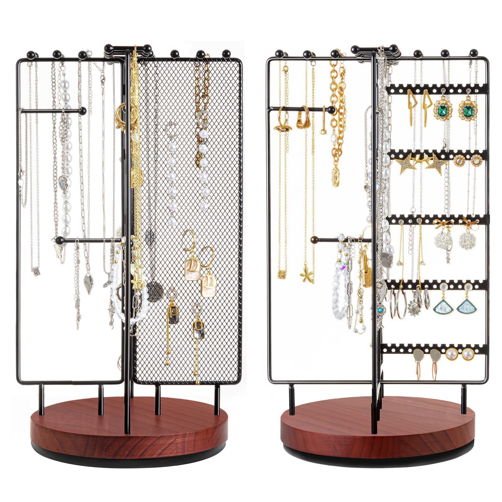 Rotating Jewelry Tree Tower Storage Rack Bracelet Holder Organizer Stand Earring Holder Organizer with 28 Necklace Hooks