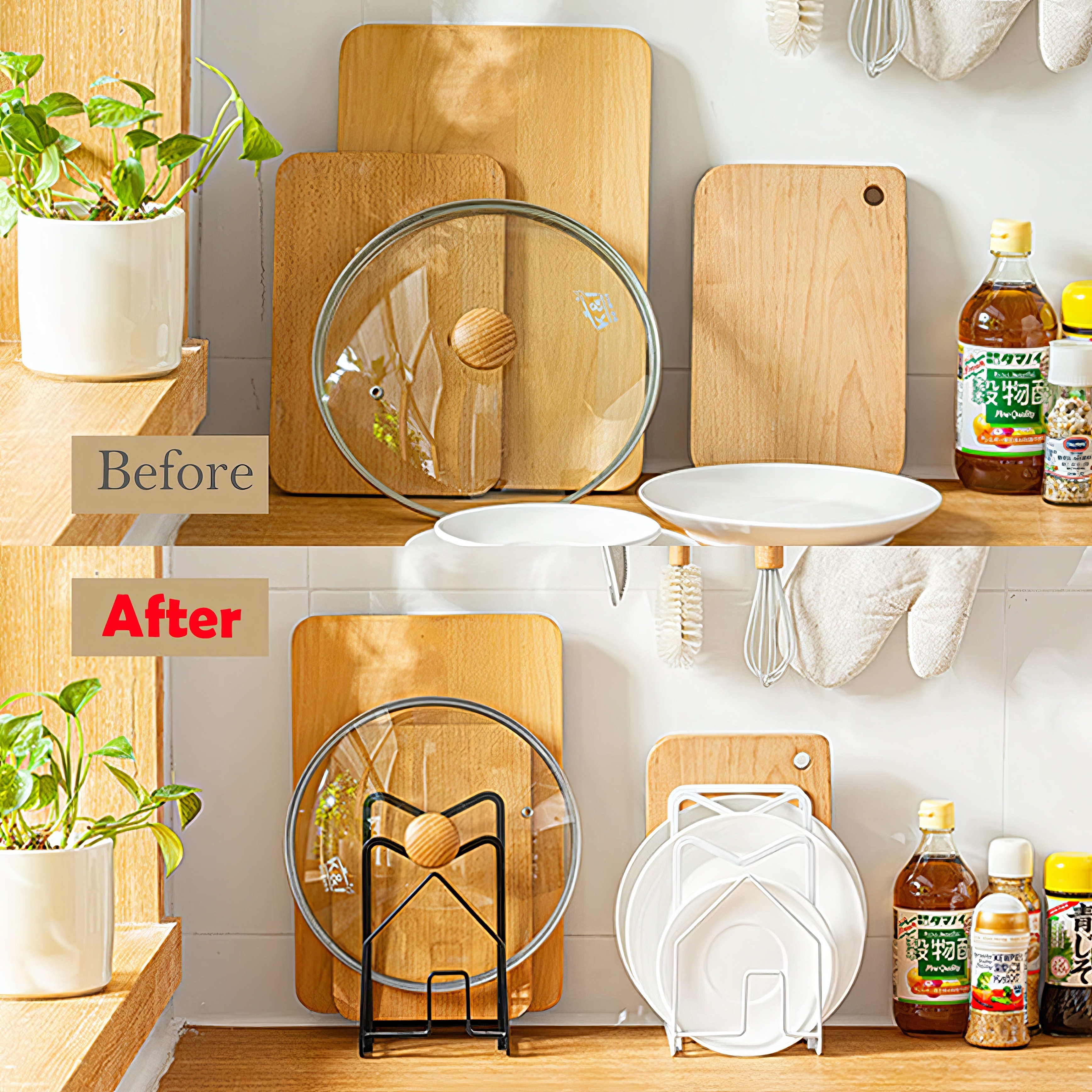 Dishes Plates Pot Pan Lids Cutting Board Chopping Board Organizer Stand Holder Rack for Kitchen Cabinet Countertop