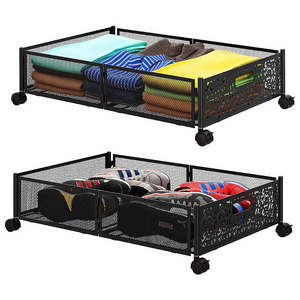 Bedroom Rolling Foldable Metal underbed Under the Bed Storage Drawers Cart Container Organizer box with Wheel and Handle