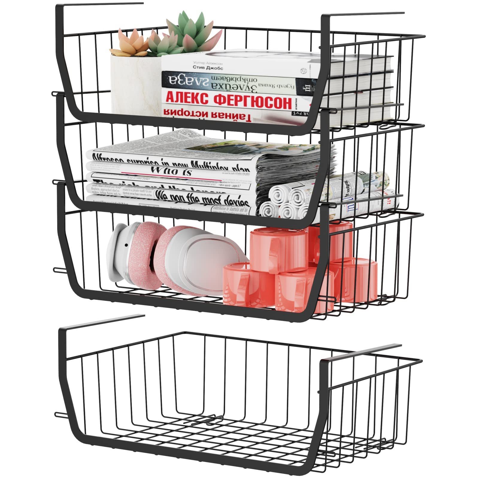 kitchen Closet Laundry under cabinet shelf wire book basket Organization Storage Rack for Cabinet