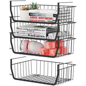 kitchen Closet Laundry under cabinet shelf wire book basket Organization Storage Rack for Cabinet