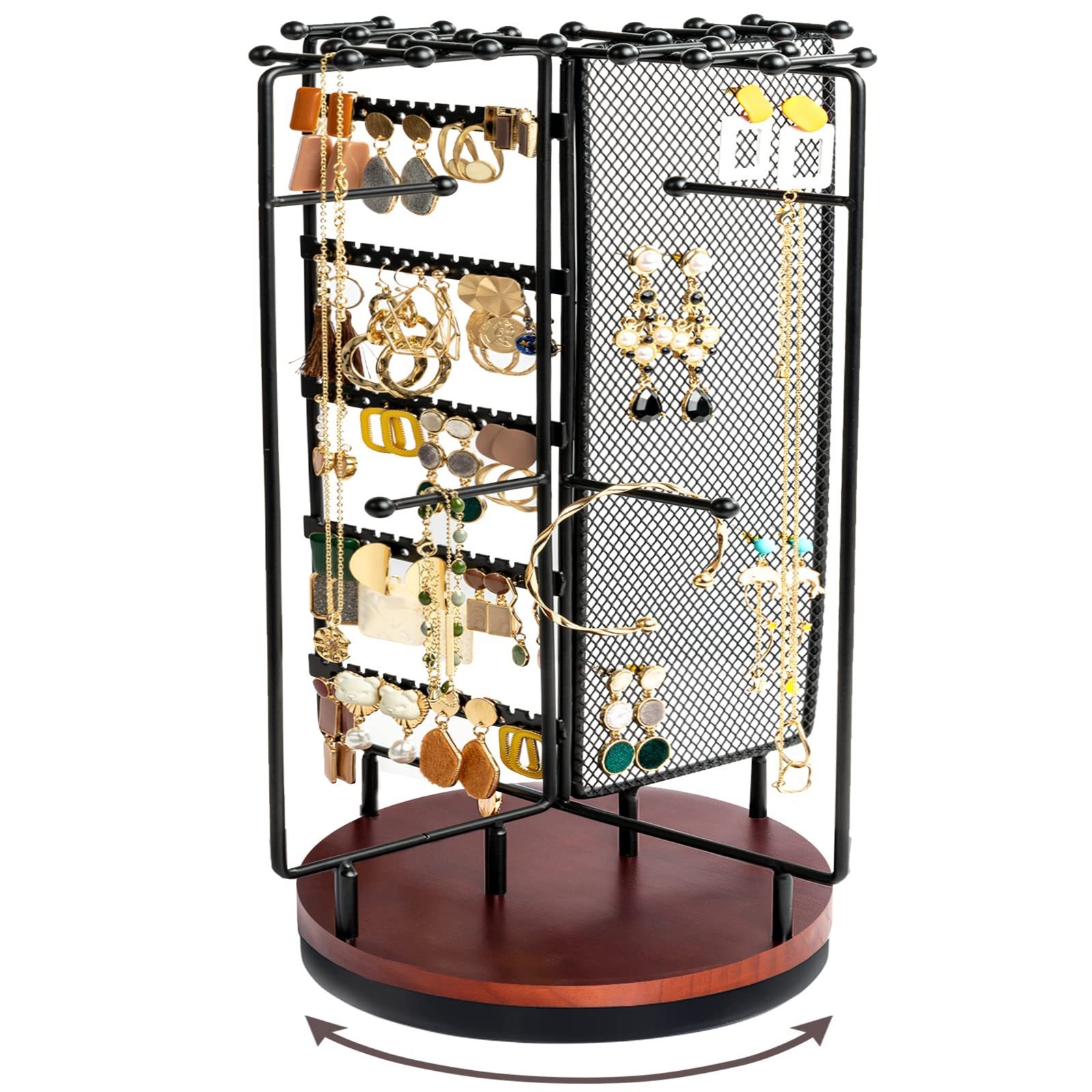 Rotating Jewelry Tree Tower Storage Rack Bracelet Holder Organizer Stand Earring Holder Organizer with 28 Necklace Hooks