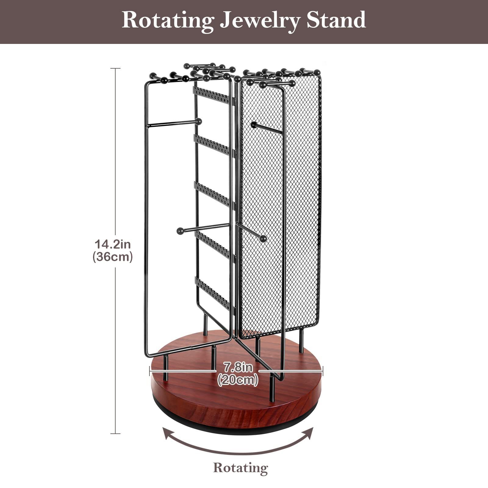 Rotating Jewelry Tree Tower Storage Rack Bracelet Holder Organizer Stand Earring Holder Organizer with 28 Necklace Hooks