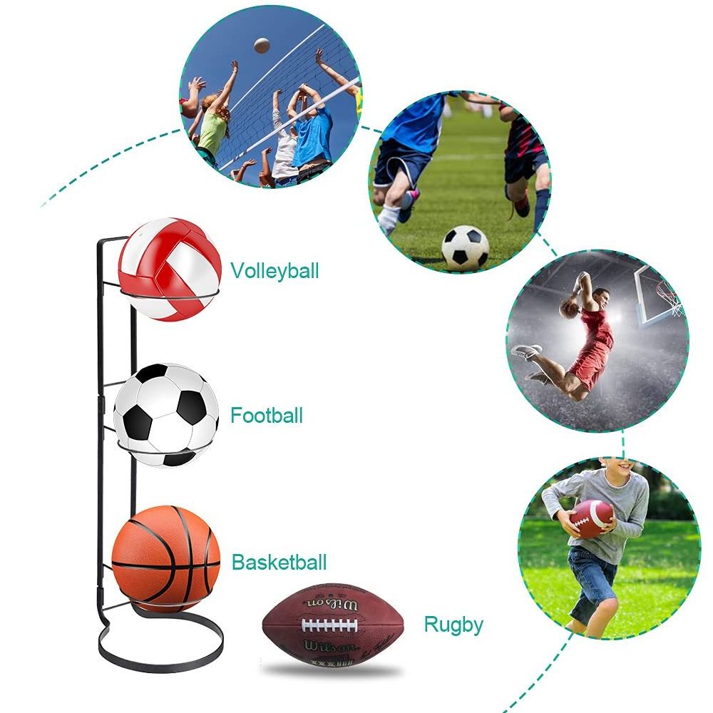 custom Removable Vertical 3 Tier Cube football volleyball basketball ball organizer storage display rack holder Stand