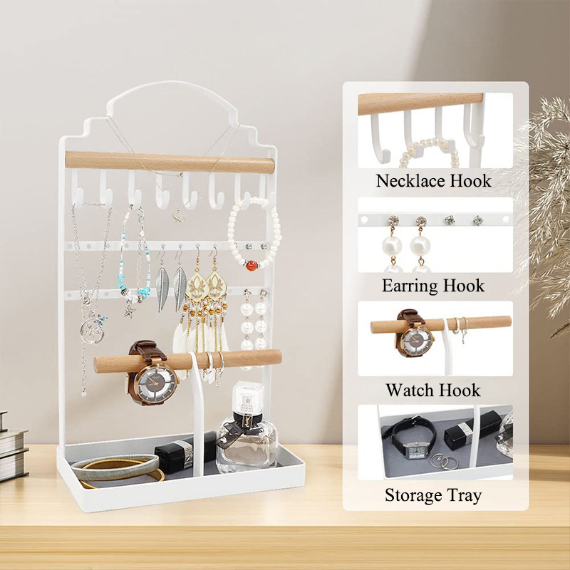 Wooden Dresser bracelet necklace Ring earring jewelry display Stand Storage organizer hanging Rack Holder with handle