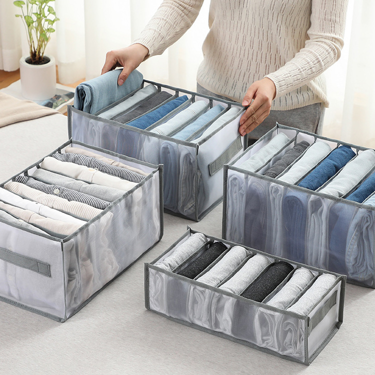 5 7 9 11 12 Grid foldable Closet Cabinet Wardrobe space saving drawer nylon mesh clothes jeans Storage Organizer for wardrobe