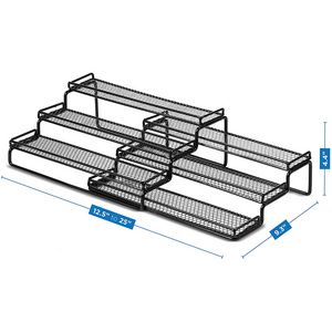 black 3 tier metal seasoning kitchen adjustable expandable spice jar rack set cabinet organizer rack holder stand for cabinet