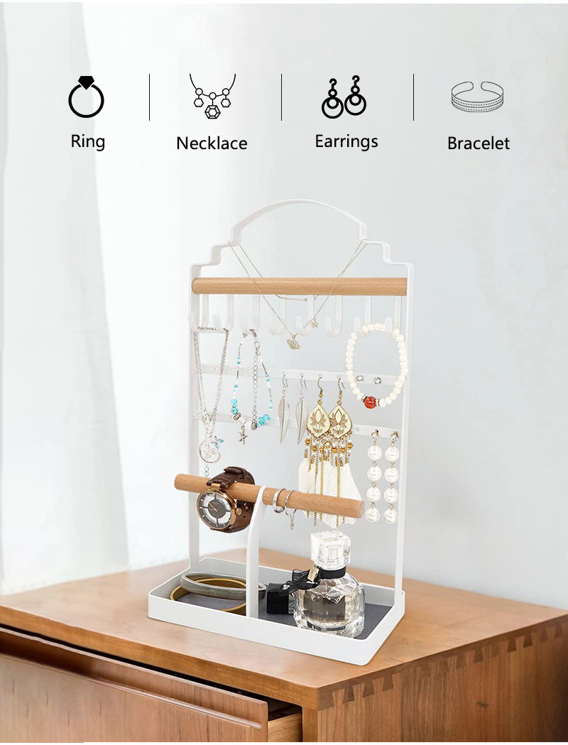 Wooden Dresser bracelet necklace Ring earring jewelry display Stand Storage organizer hanging Rack Holder with handle