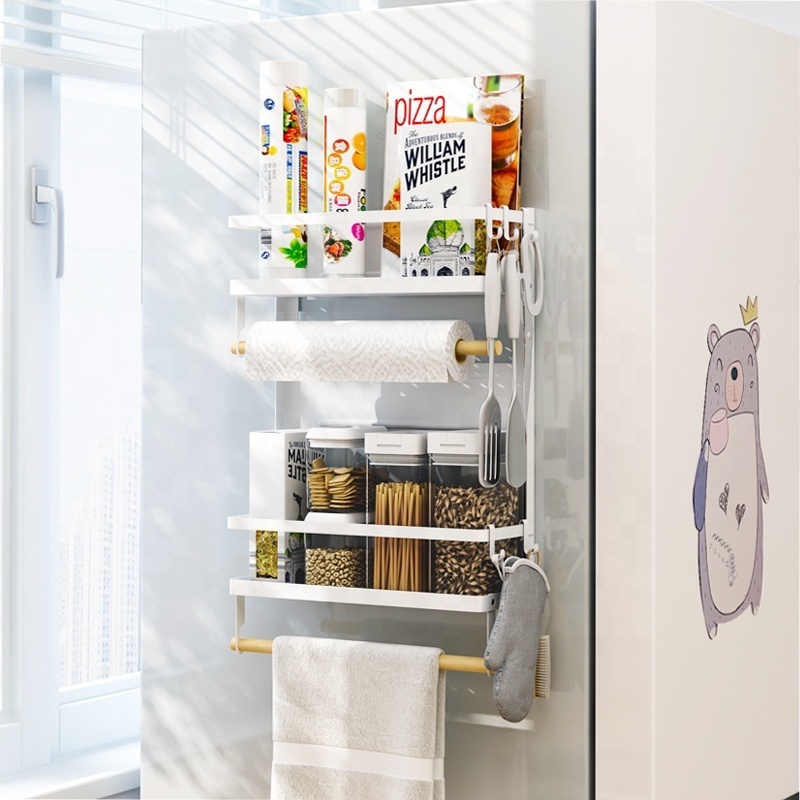 Metal folding foldable Magnetic magnet refrigerator fridge side Cling Film Hanging Rod Pole bottle rack organizer storage shelf