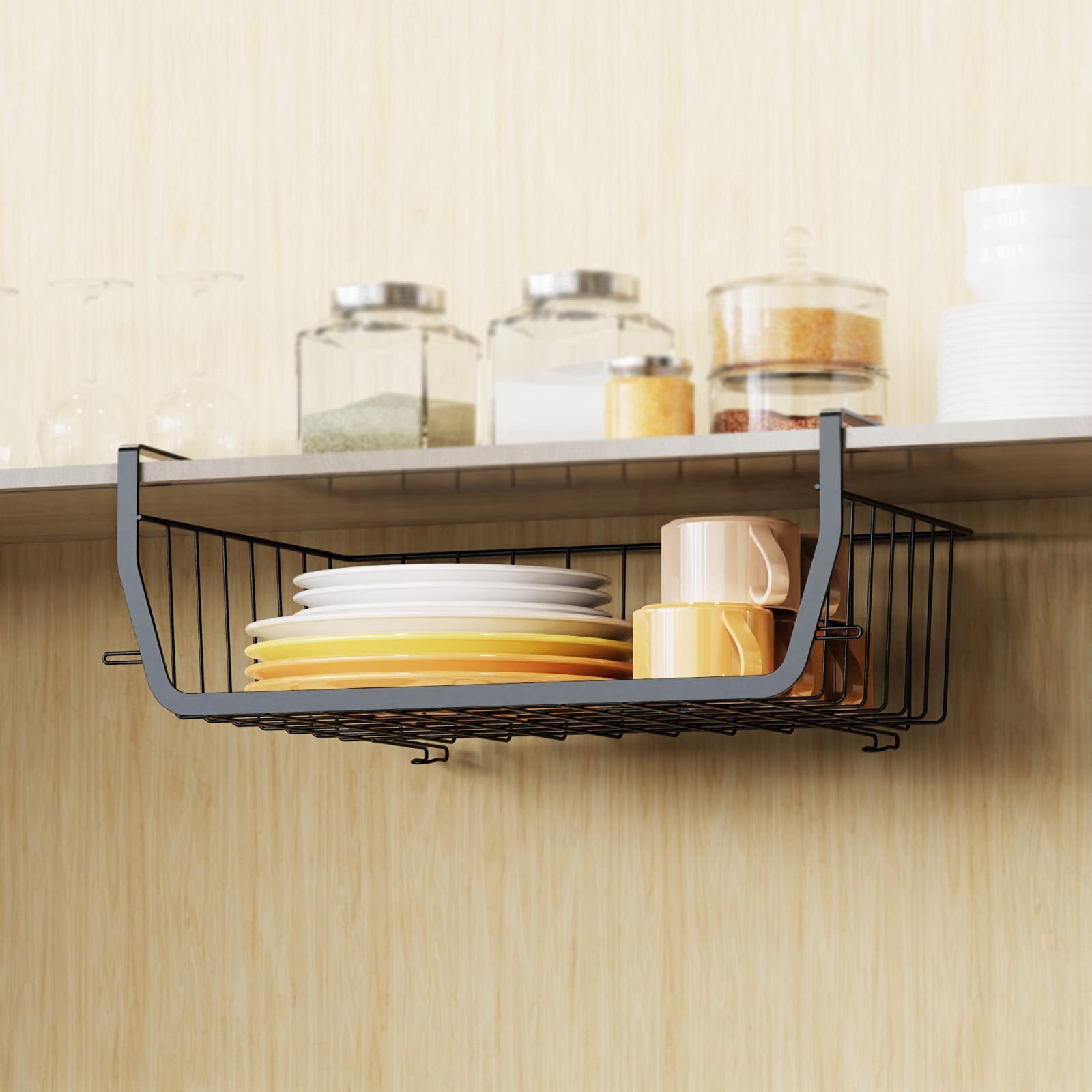 kitchen Closet Laundry under cabinet shelf wire book basket Organization Storage Rack for Cabinet