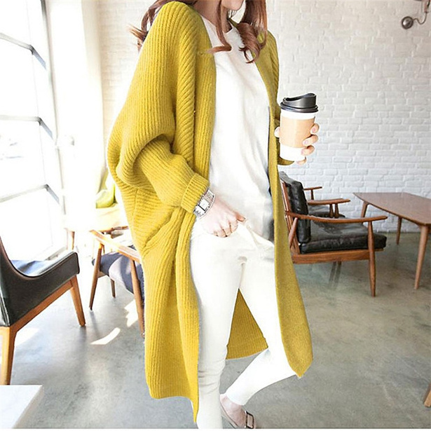 Autumn Fashion  Cardigan Loose Knitted Batwing Sleeve Long Sweaters For Women