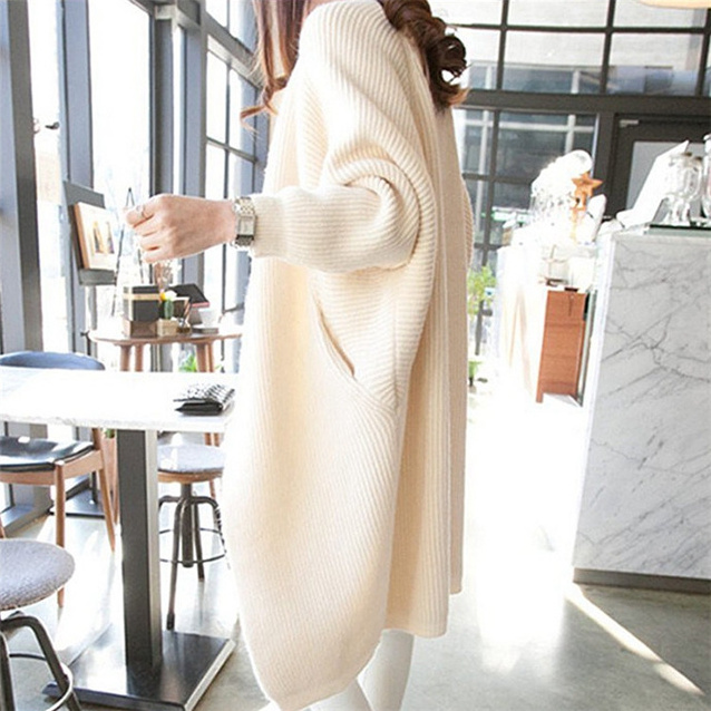 Autumn Fashion  Cardigan Loose Knitted Batwing Sleeve Long Sweaters For Women