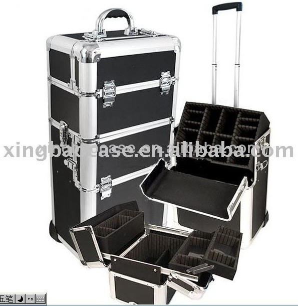 4in1 Interchangeable Professional Trolley Studio Aluminum cosmetic rolling case for makeup artist with wheel