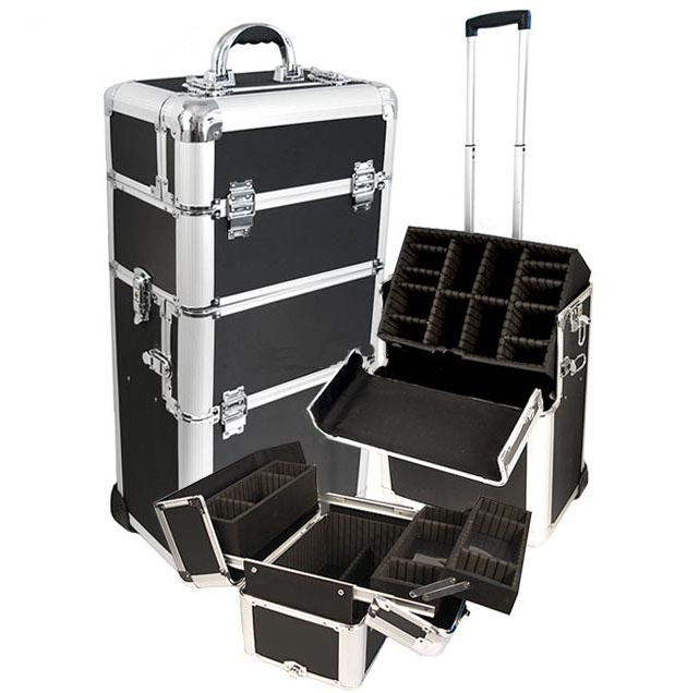 4in1 Interchangeable Professional Trolley Studio Aluminum cosmetic rolling case for makeup artist with wheel