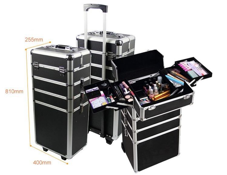 4in1 Interchangeable Professional Trolley Studio Aluminum cosmetic rolling case for makeup artist with wheel