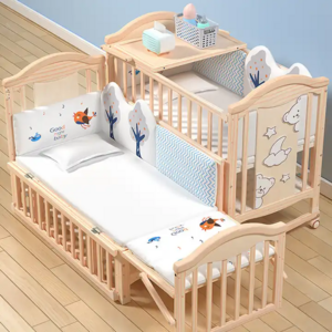 Hot Sale Modern 3 in 1 Multifunction  Wooden Baby Cot Bed Crib Solid Wood Baby Cradle Beds