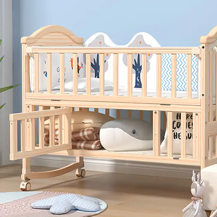 Hot Sale Modern 3 in 1 Multifunction  Wooden Baby Cot Bed Crib Solid Wood Baby Cradle Beds