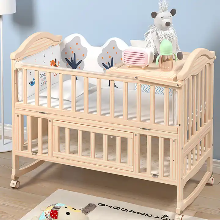 Hot Sale Modern 3 in 1 Multifunction  Wooden Baby Cot Bed Crib Solid Wood Baby Cradle Beds