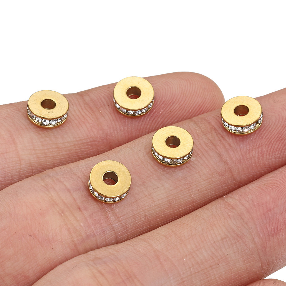 Stainless steel gold plated spacer beads flat rhinestone beads for bracelet making DIY