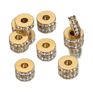 Stainless steel gold plated spacer beads flat rhinestone beads for bracelet making DIY