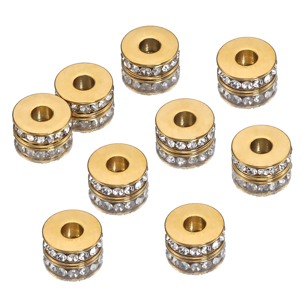 Stainless steel gold plated spacer beads flat rhinestone beads for bracelet making DIY