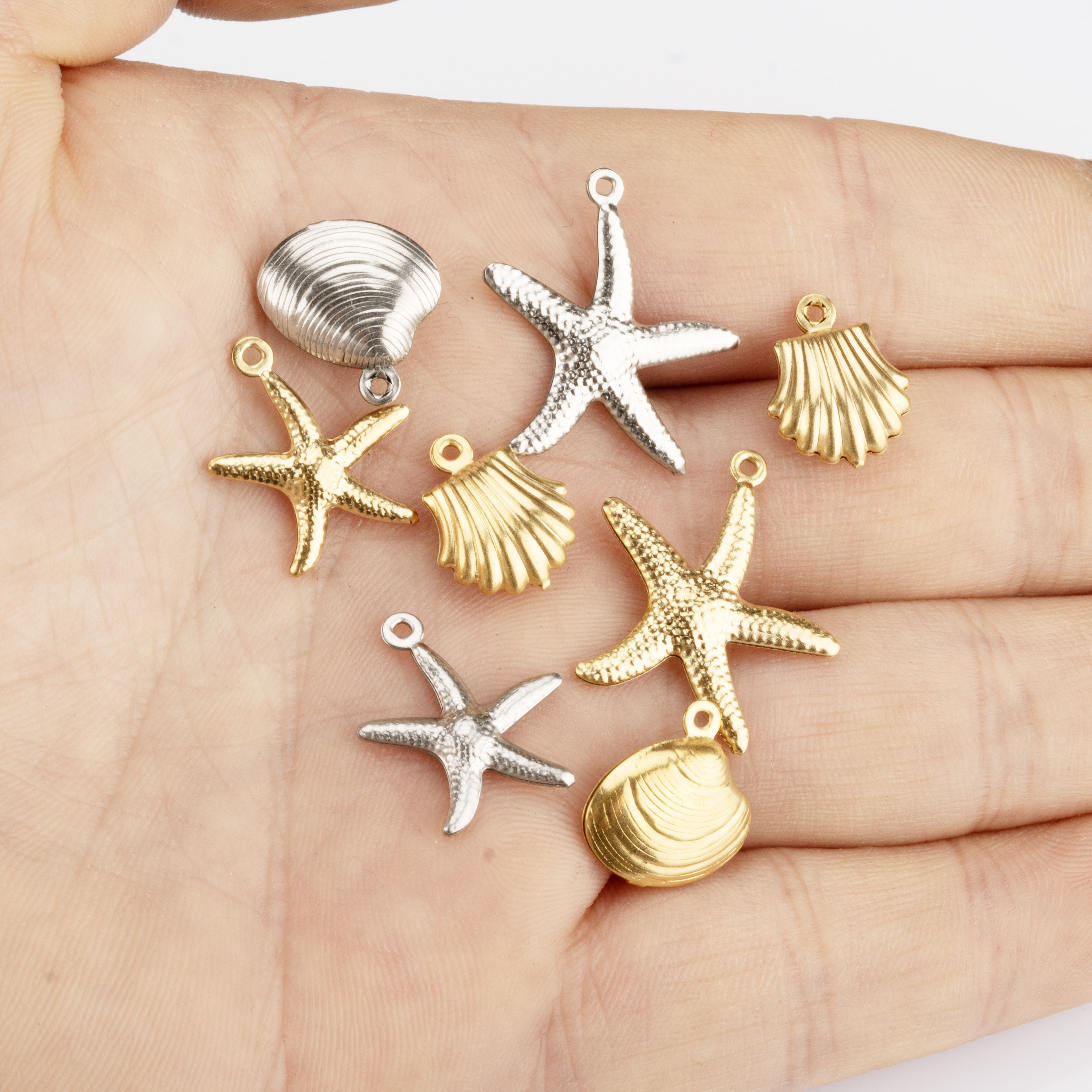 Hot selling earring charms pendant stainless steel PVD coating starfish shell charm pendant for earrings making