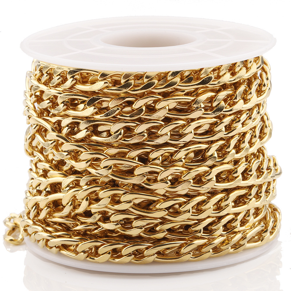 50 meters per roll DIY jewelry making necklace bracelet high quality gold plated stainless steel Figaro chain flat chain