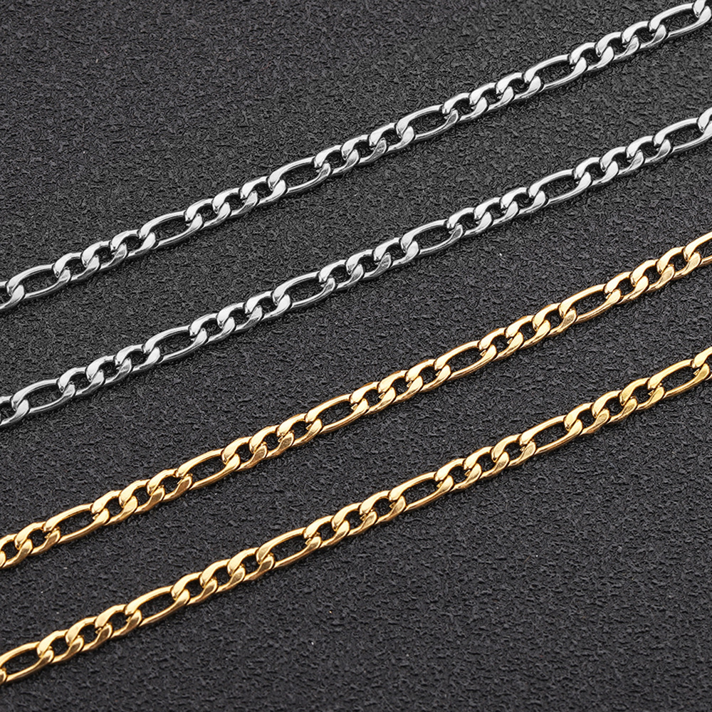 50 meters per roll DIY jewelry making necklace bracelet high quality gold plated stainless steel Figaro chain flat chain