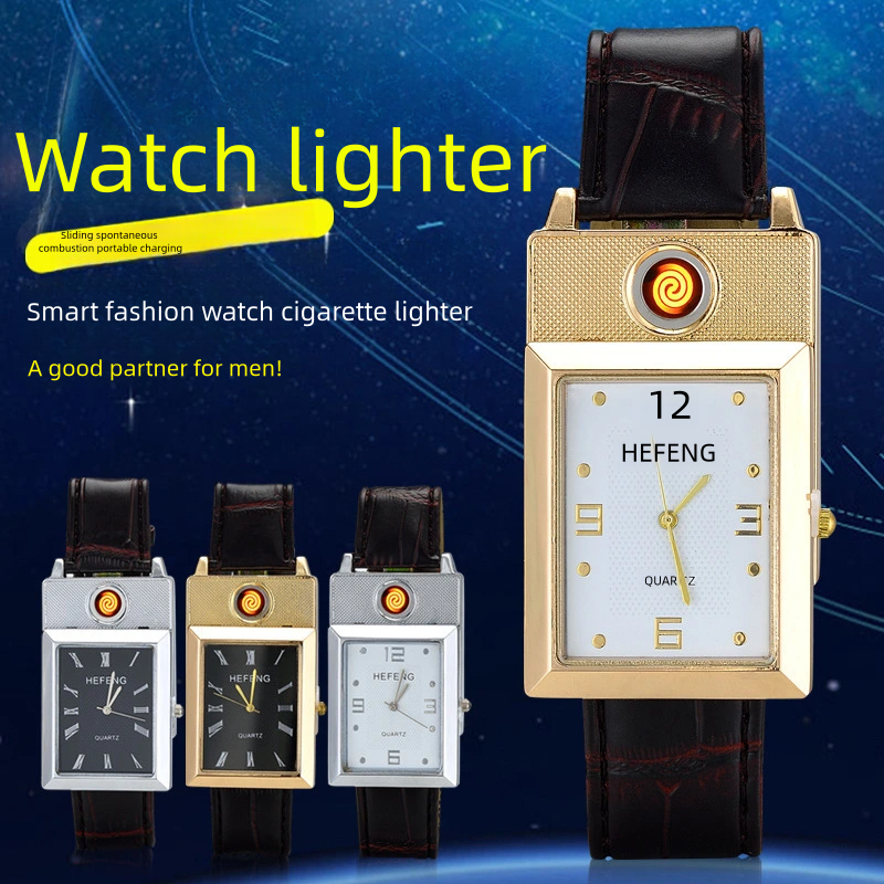 Smart Electronic Cigarette Lighter Watch Trade Usb For Gift Inflatable Men's Quartz Wrist Men Watches With Lighter