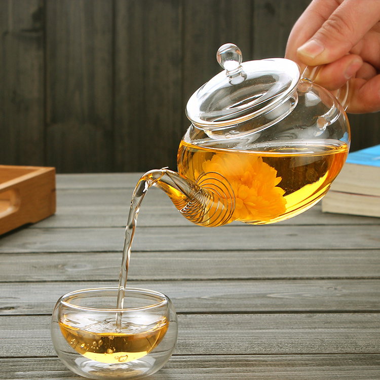 Handblown clear high borosilicate small glass teapot with infuser