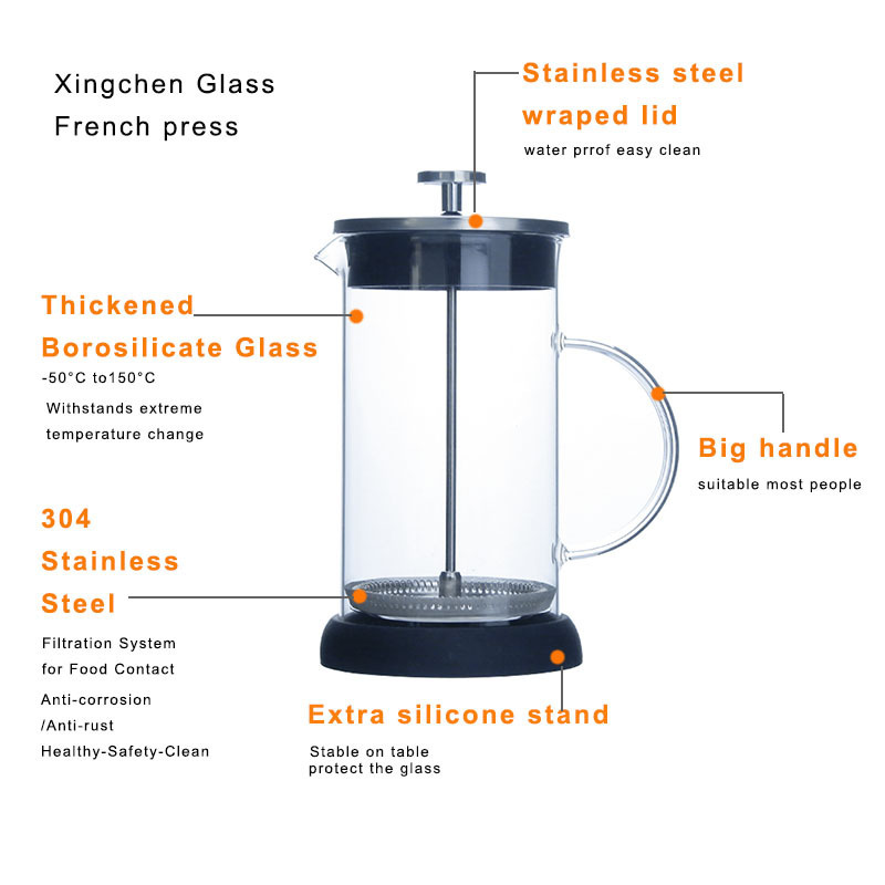 1000ml 8 cup cafetiere large glass french press