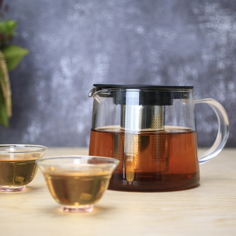 High Borosilicate Glass Tea Pot With Plastic Lid And Stainless Steel infusion