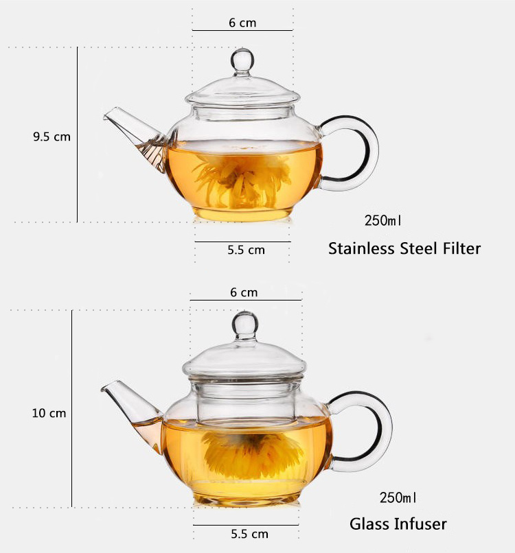 Handblown clear high borosilicate small glass teapot with infuser