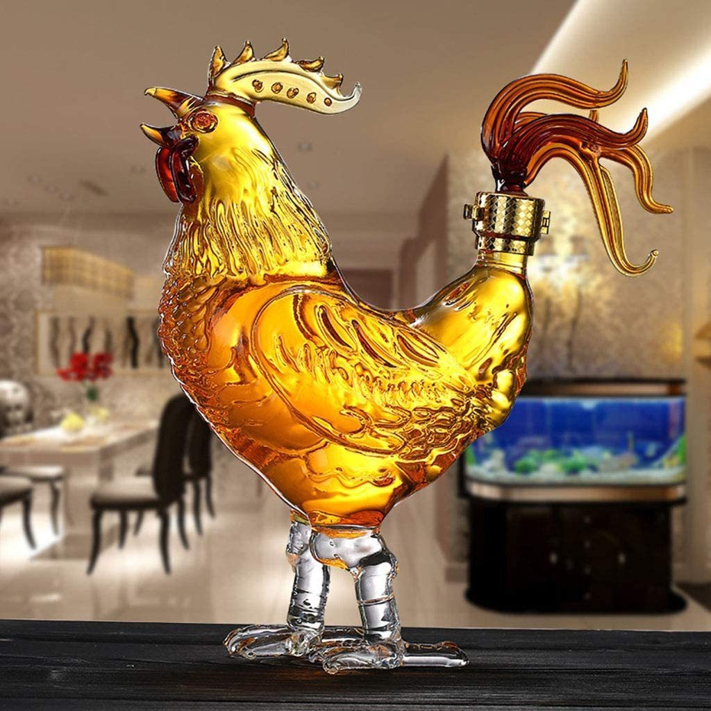 Handmade Borosilicate chicken Shaped Glass Whisky Decanter Animal Shaped Zodiac Glass Bottle