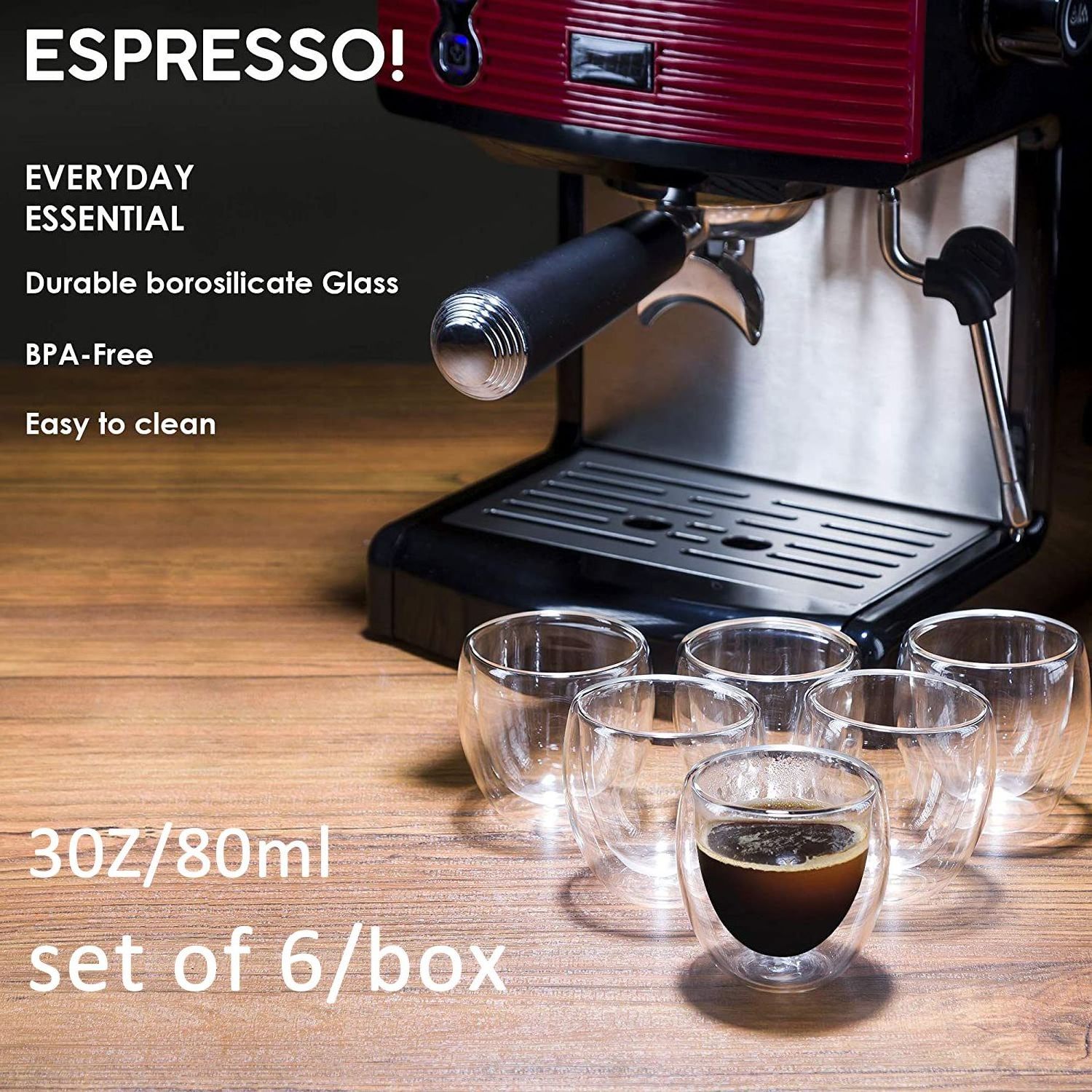 Set of 6 3oz High borosilicate glass handmade heat resistance mini espresso double walled glass coffee cups