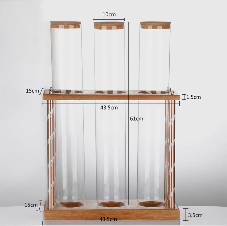 Coffee beans and Tea use airtight Glass jar with bamboo lid and wood display rack