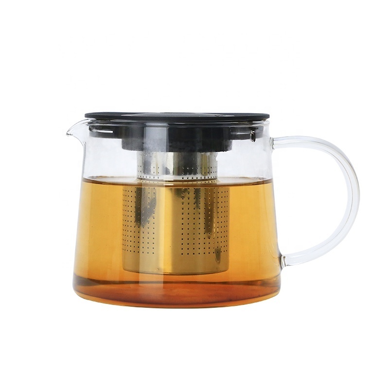 High Borosilicate Glass Tea Pot With Plastic Lid And Stainless Steel infusion