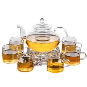 borosilicate transparent clear glass teapot and cup set