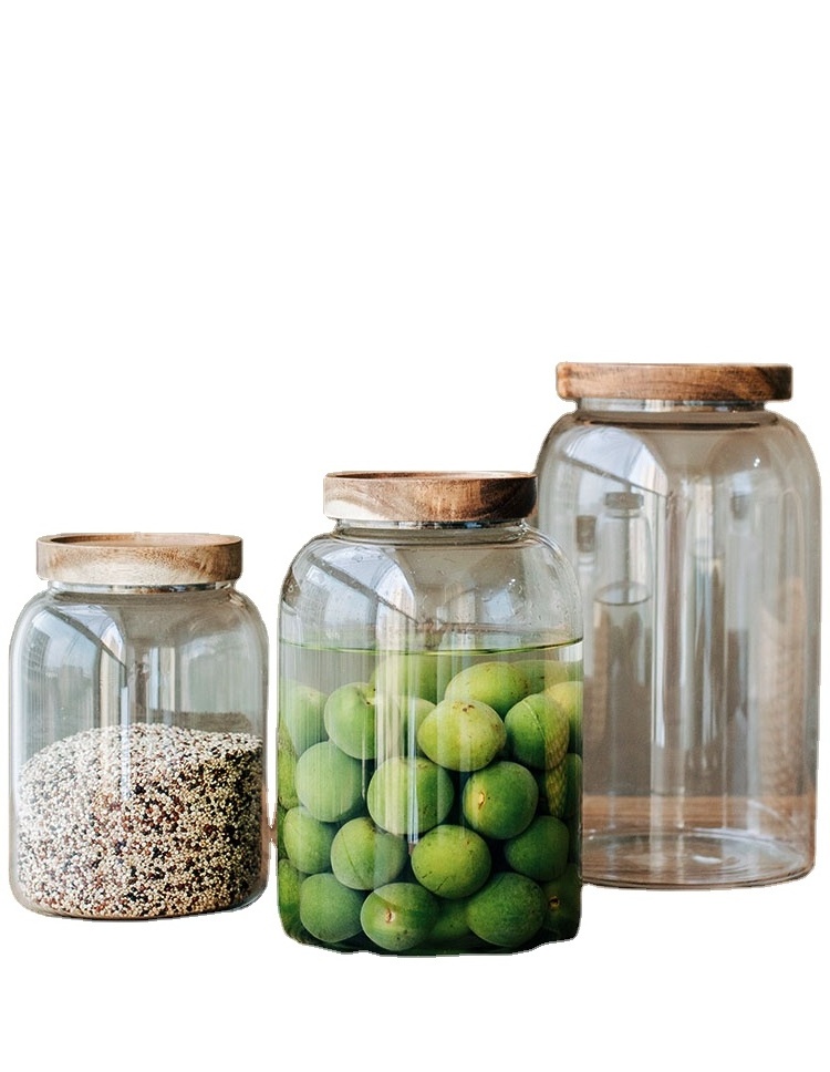 With Acacia Storage Jar Large Capacity Borosilicate Glass Wood Lid Kitchen Storage Bottles & Jars Cover Stainless Steel BSCI